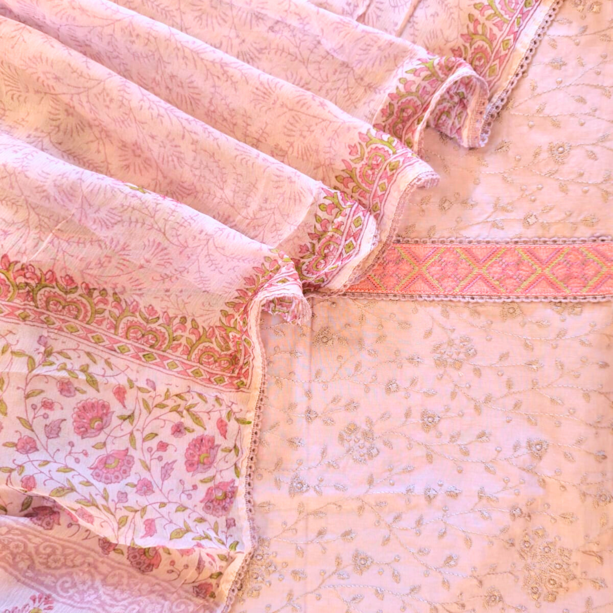 CORAL PINK MACHINE EMBROIDER UNSTITCHED COTTON SUIT