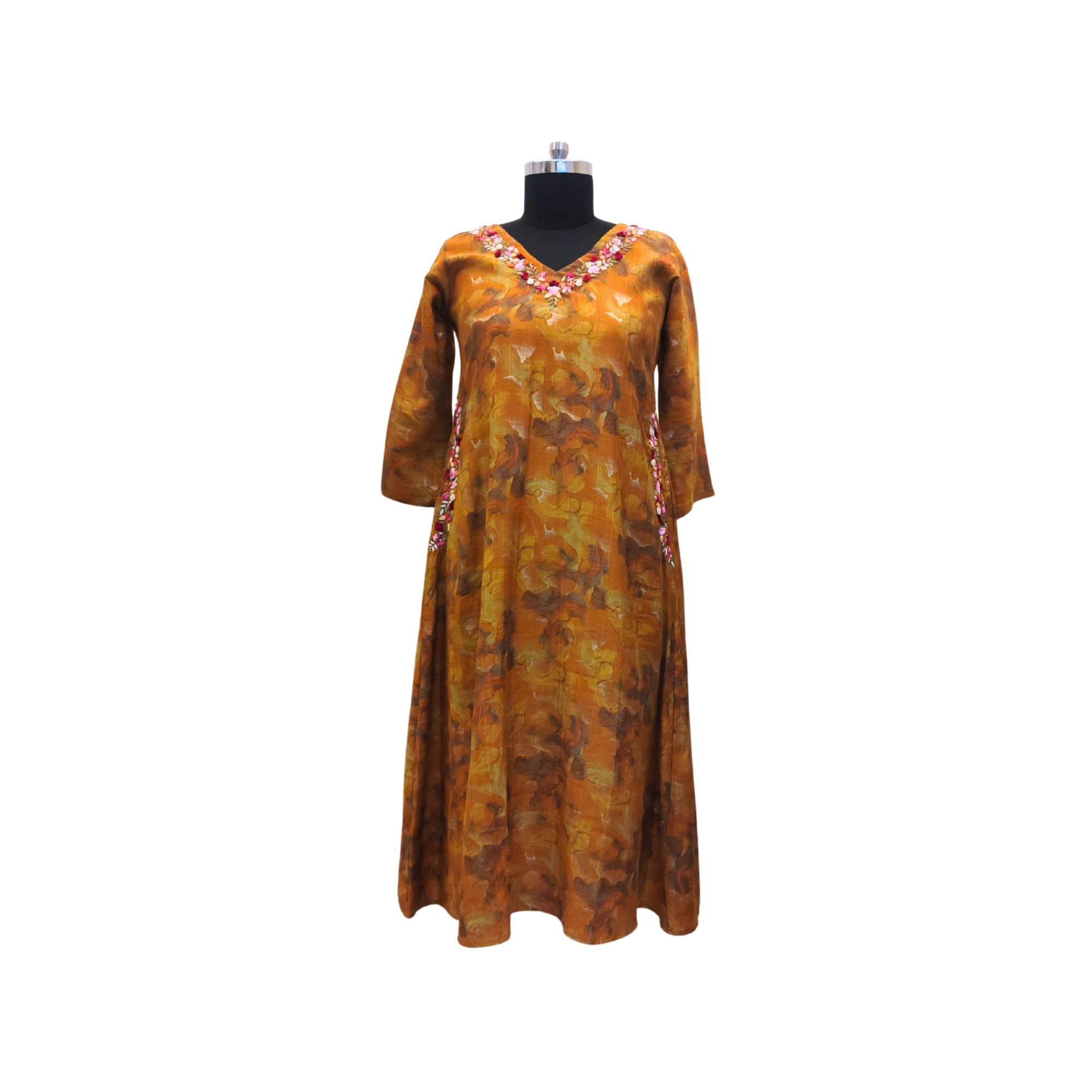 COTTON ALINE PRINTED DRESS HIGHLIGHT WITH THREAD EMBROIDERY