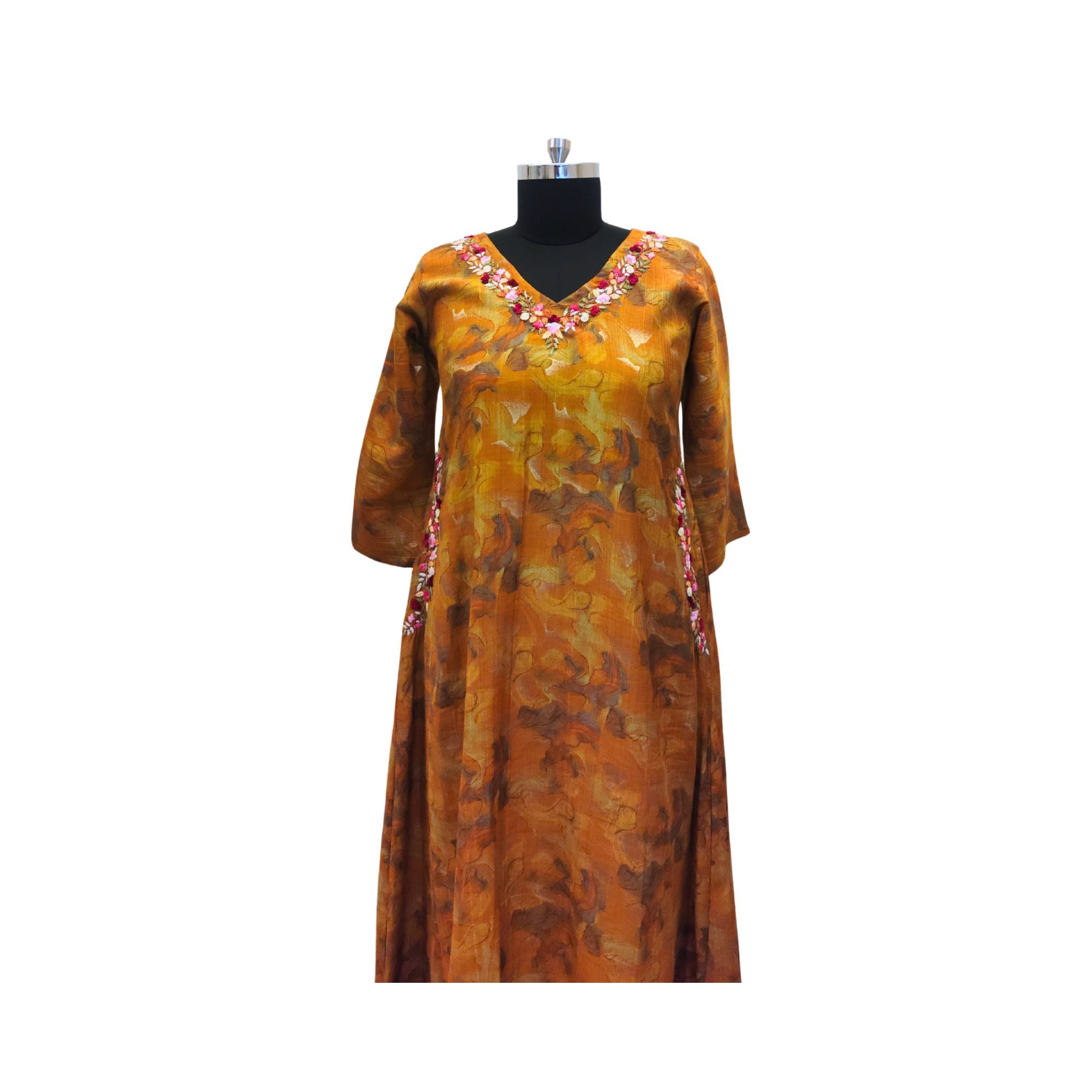 COTTON ALINE PRINTED DRESS HIGHLIGHT WITH THREAD EMBROIDERY
