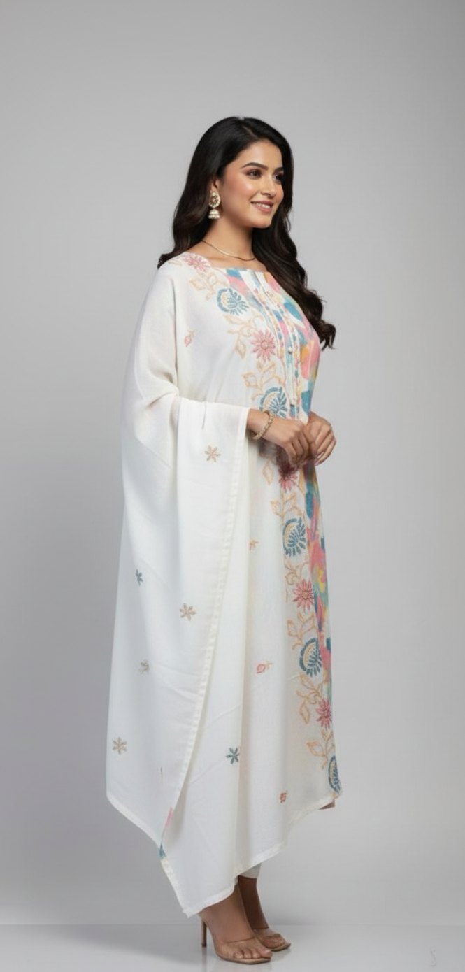 CHANDERI SUIT WITH DIGITAL ABSTRACT DESIGN