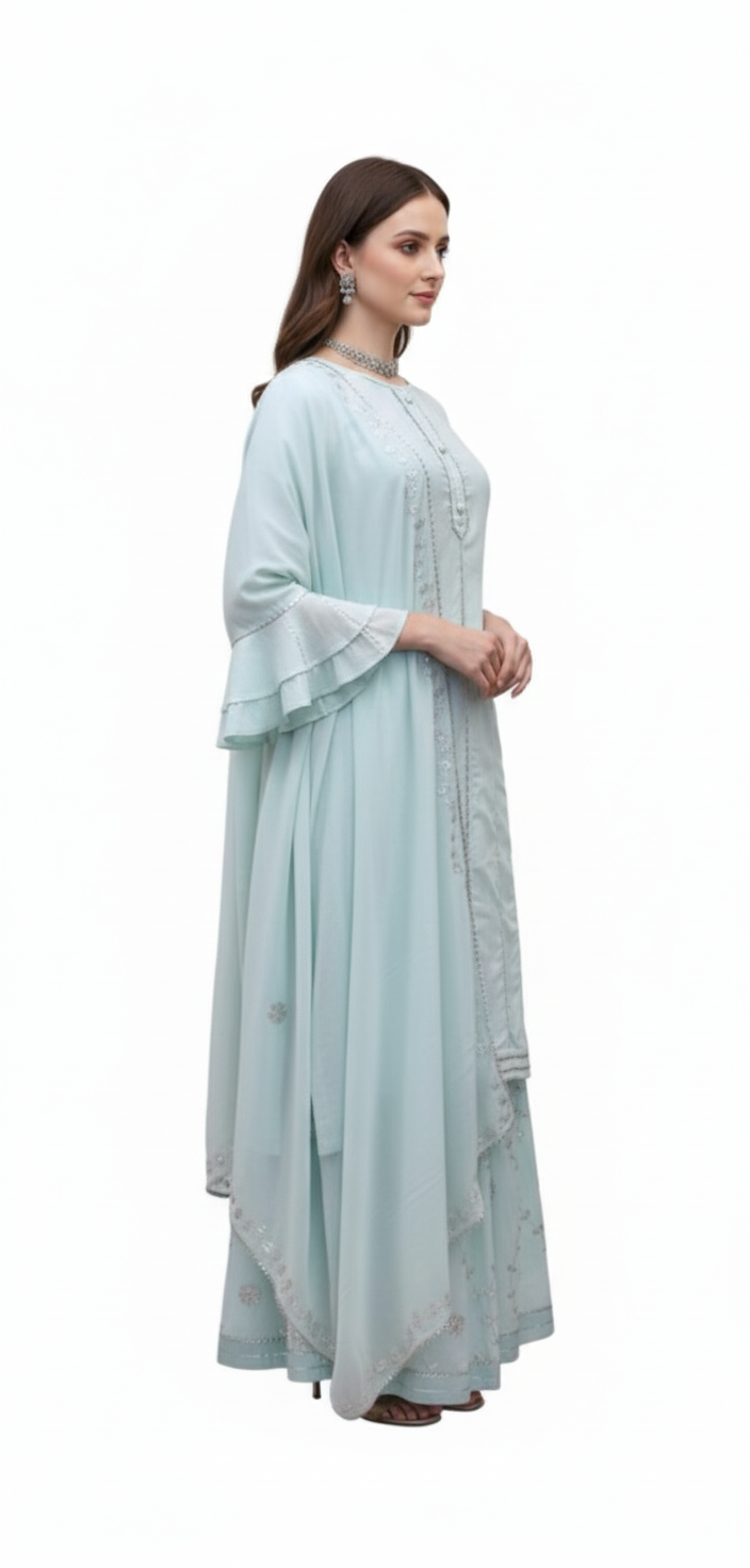 Stylish semi-stitch cotton kurti paired with a flowing skirt.Bridal set for womens