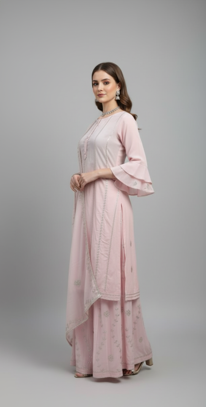 Stylish semi-stitch cotton kurti paired with a flowing skirt.Bridal set for womens