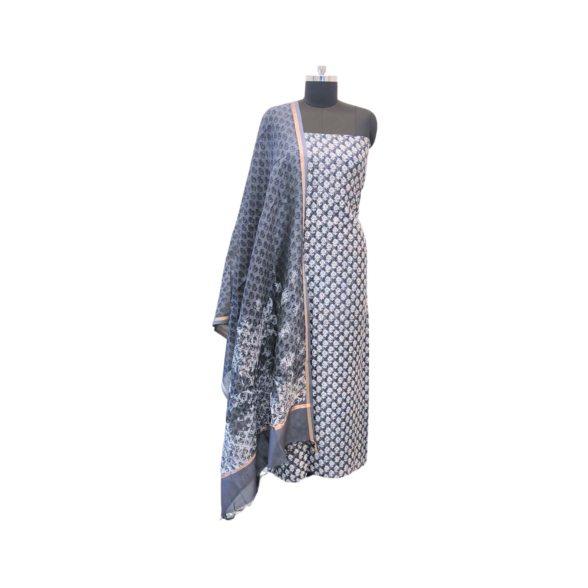 CHANDERI SUIT WITH FLORAL PRINT DESIGN