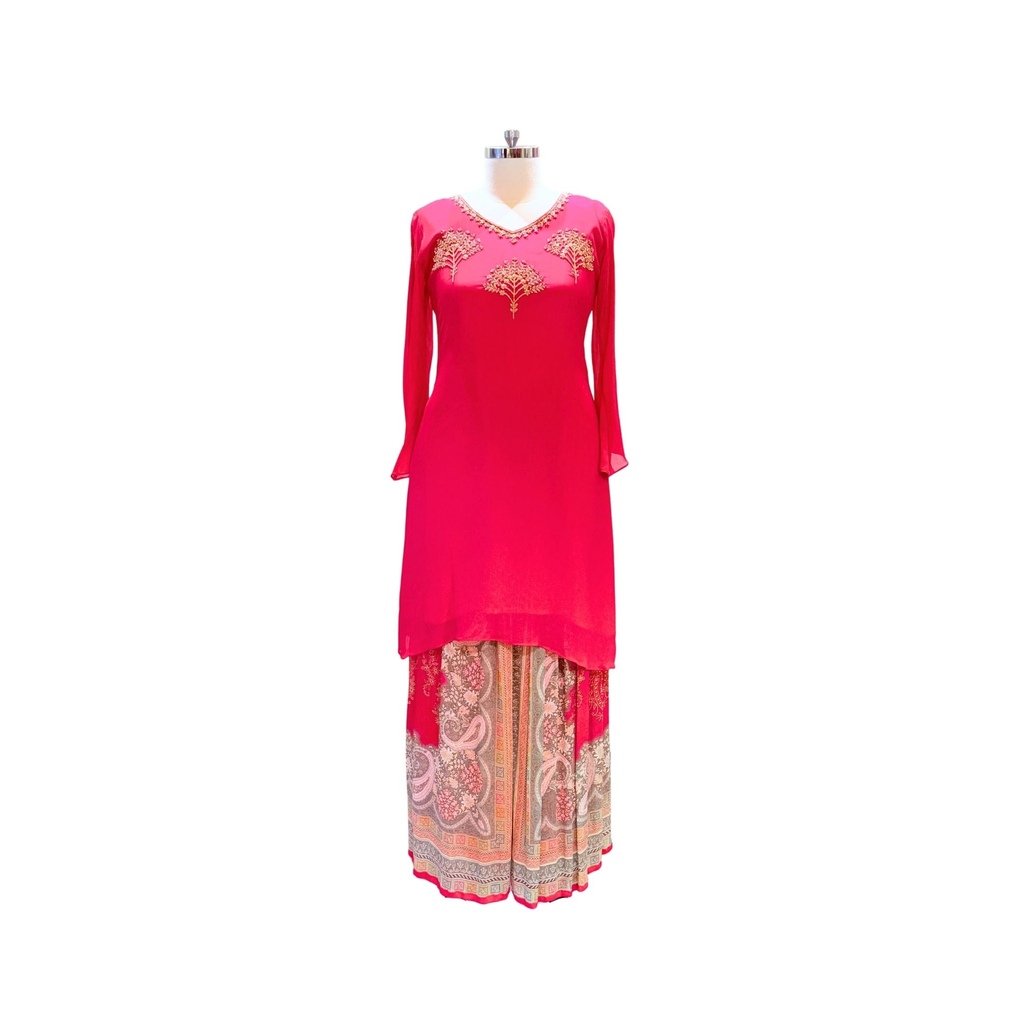 CHINNON KURTI WITH PRINTED FLARED PANTS