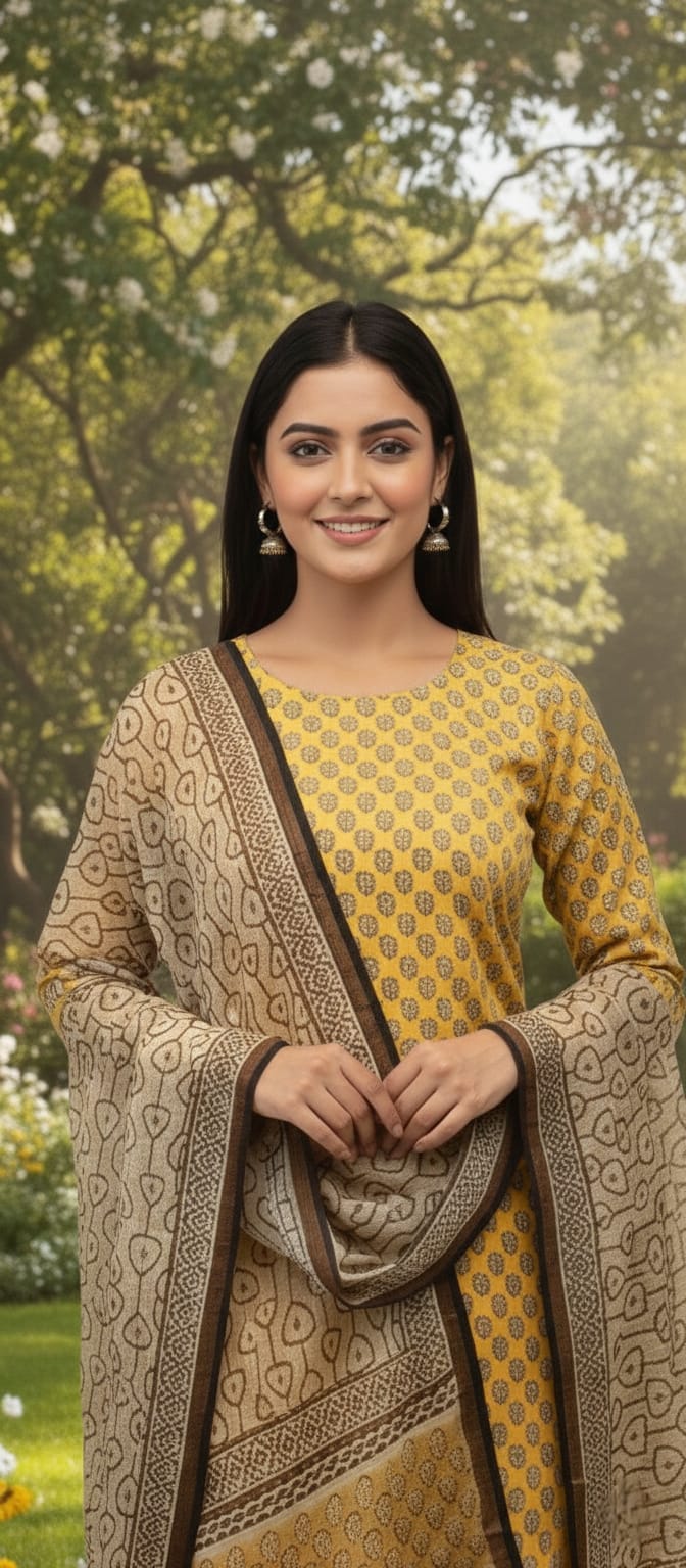 Elegance in Every Thread – Bagru Print Chanderi Unstitched Suit