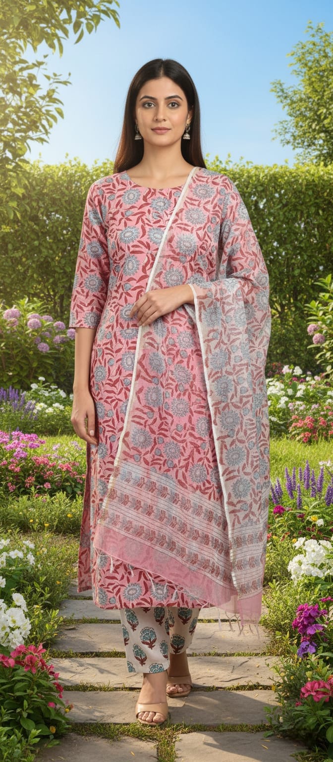 Gulnaar Grace – Traditional Bagru Print Cotton Un stitched Suit Set