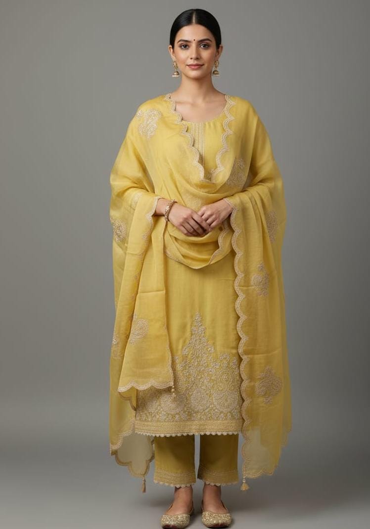 TISSUE UNSTITCH SUIT HIGHLIGHT WITH ZARI EMBROIDERY