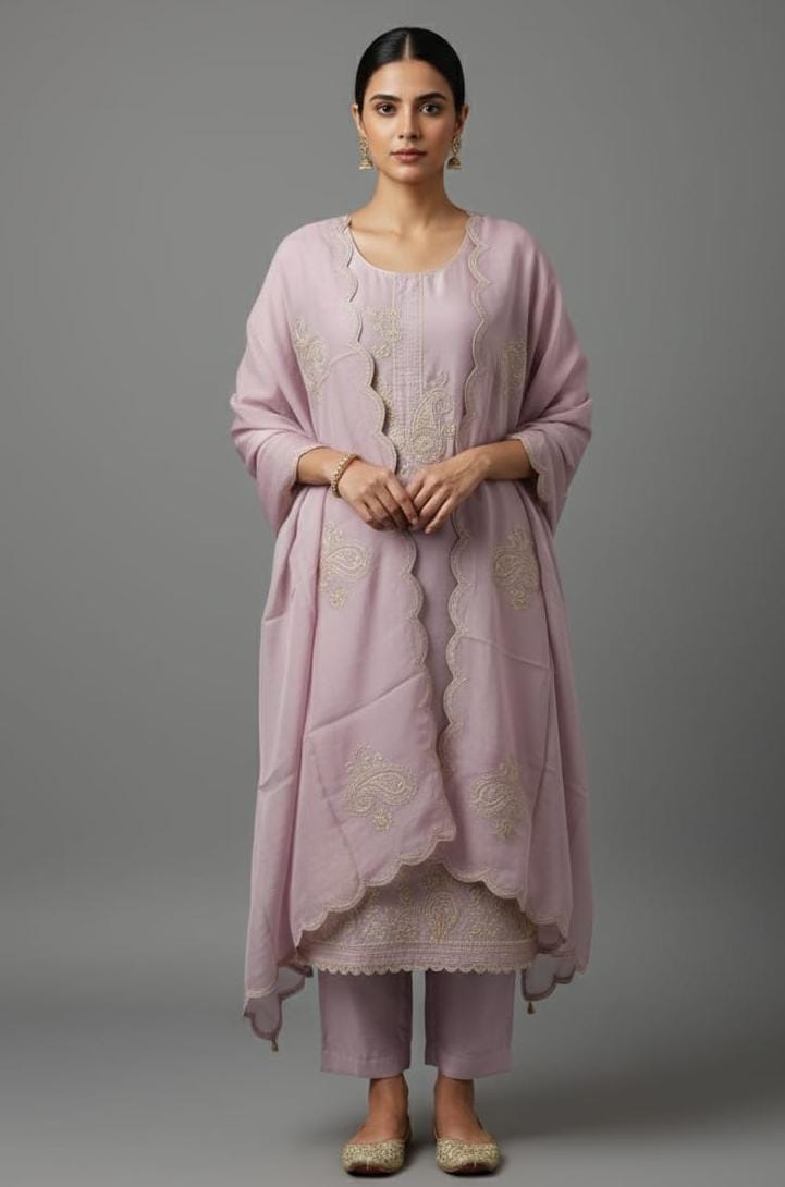 TISSUE UNSTITCH SUIT HIGHLIGHT WITH ZARI EMBROIDERY