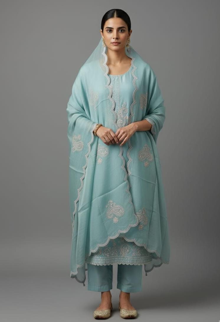 TISSUE UNSTITCH SUIT HIGHLIGHT WITH ZARI EMBROIDERY