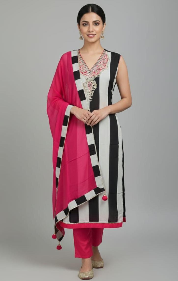 CRAPE UNSTITCH SUIT HIGHLIGHT WITH PRESTUCTURE EMBROIDER NECK