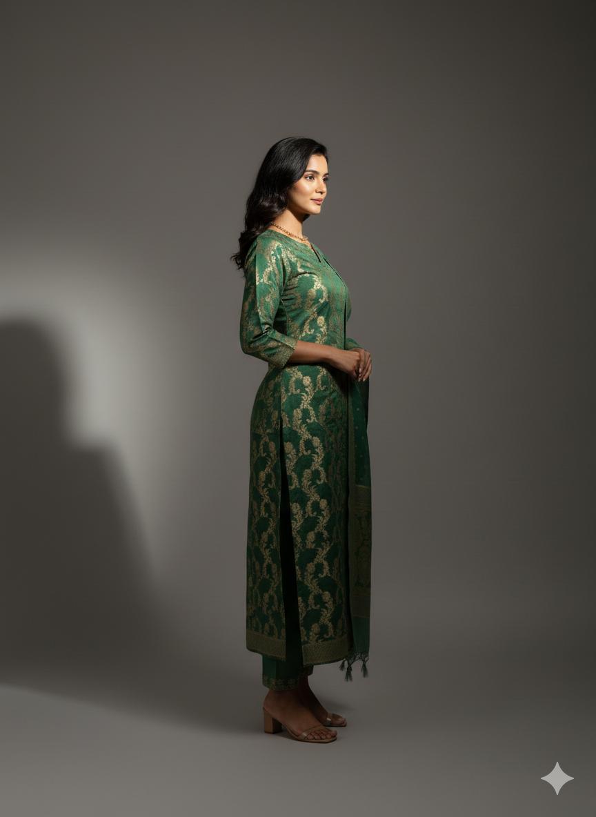 KHADDI GEORGETTE UNSTITCH SUIT HIGHLIGHT WITH AADA JAL WEAVING