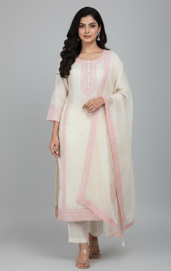 TISSUE UNSTITCH SUIT,HIGHLIGHT WITH PRE STRUCTURE EMBROIDER NECK