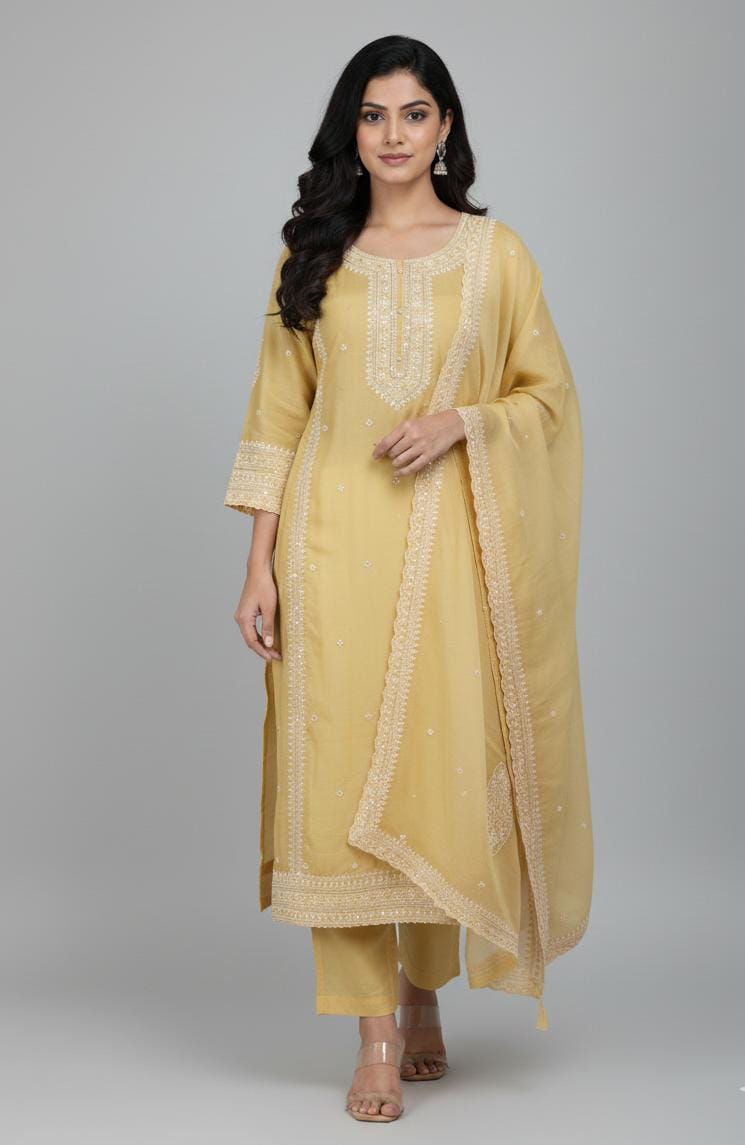 TISSUE UNSTITCH SUIT,HIGHLIGHT WITH PRE STRUCTURE EMBROIDER NECK