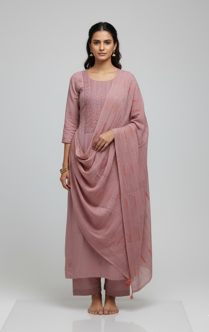 GEORGETTE UNSTITCH SUIT ,HIGHLIGHT WITH KARACHI YOKE THREAD EMBROIDERY