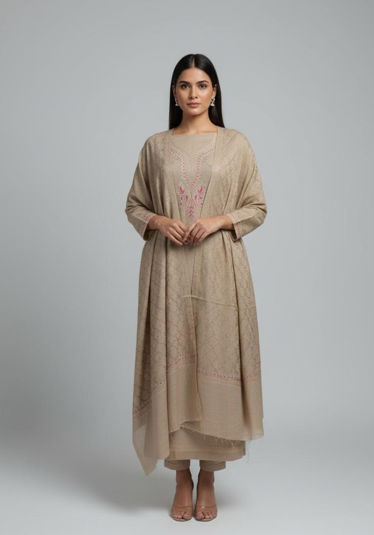 PASHMINA UNSTITCH SUIT HIGHLIGHT WITH KASHMIRI THREAD EMBROIDERY