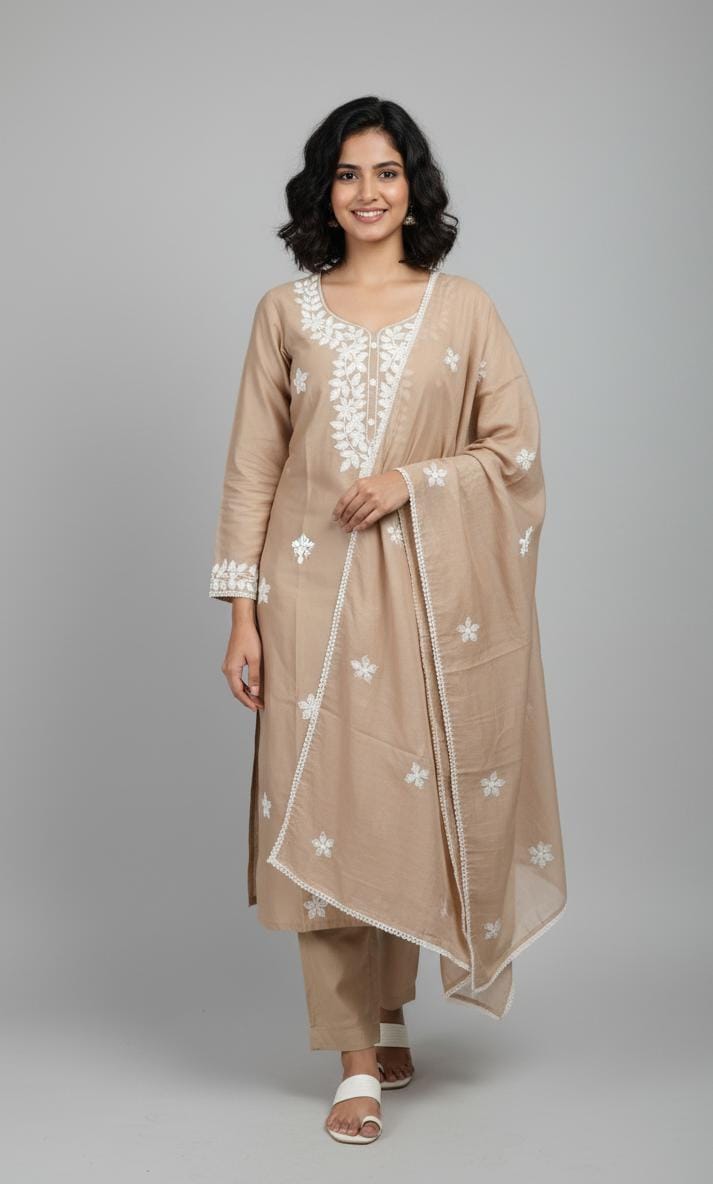 COTTON UNSTITCH SUIT, HIGHLIGHT WITH MACHINE THREAD EMBROIDERY