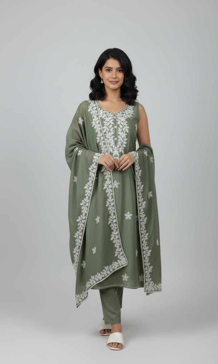 COTTON UNSTITCH SUIT, HIGHLIGHT WITH MACHINE THREAD EMBROIDERY