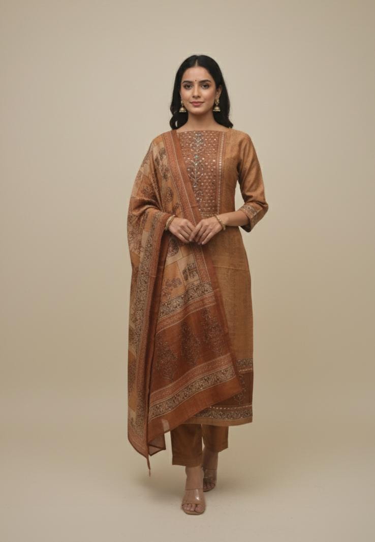 NOKIA SILK UNSTITCH SUIT HIGHLIGHT WITH RAJASTHANI MIRROR WORK