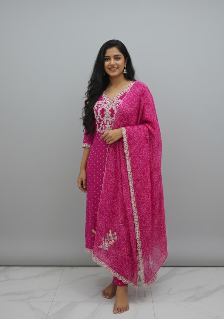 ORGANZA UNSTITCH BANDHEJ  DIGITAL PRINT