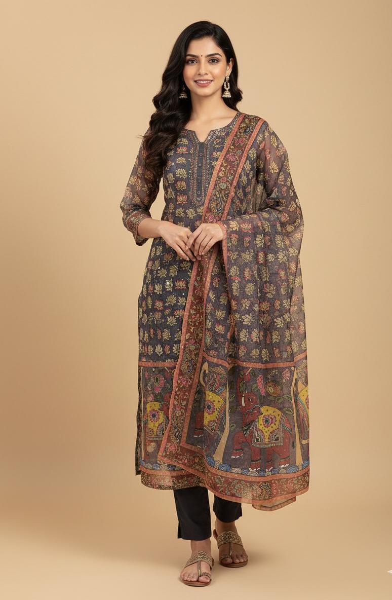 ORGANZA  PICHWAI PRINT UNSTITCH SUIT