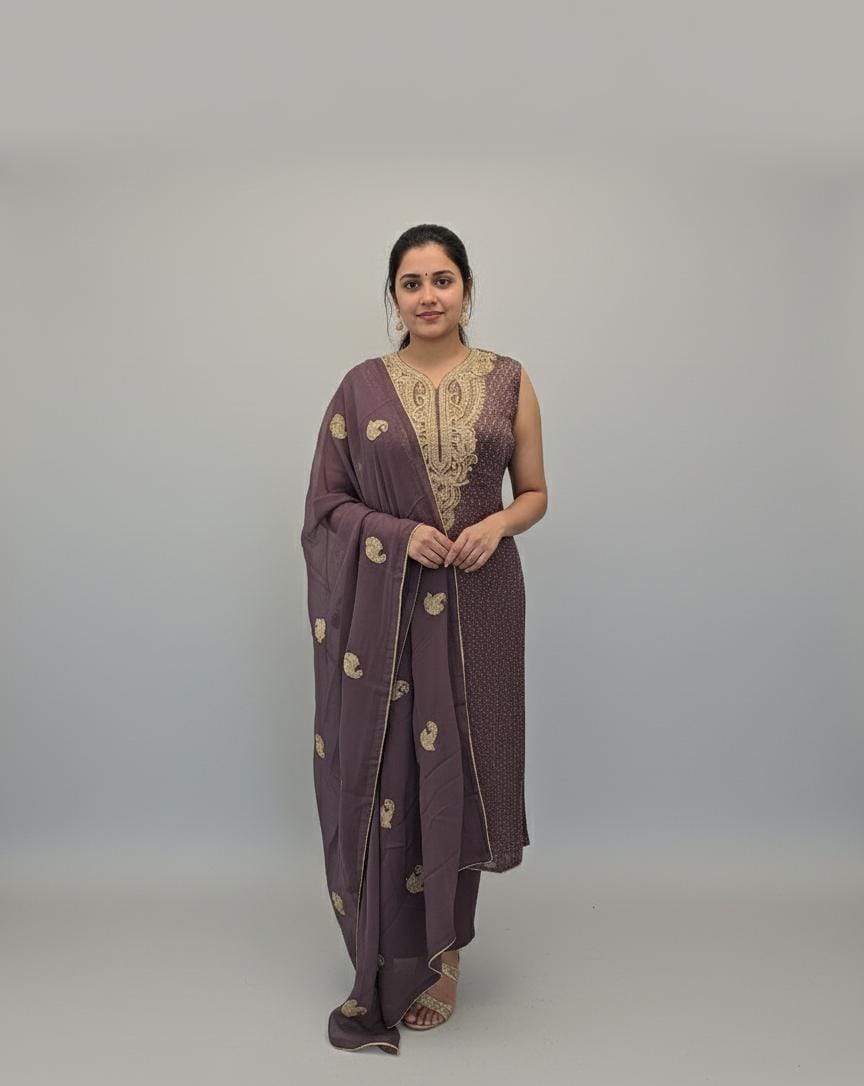 MODAL SATIN PRINTED  UNSTITCH SUIT HIGHLIGHT WITH ZARI EMBROIDERY