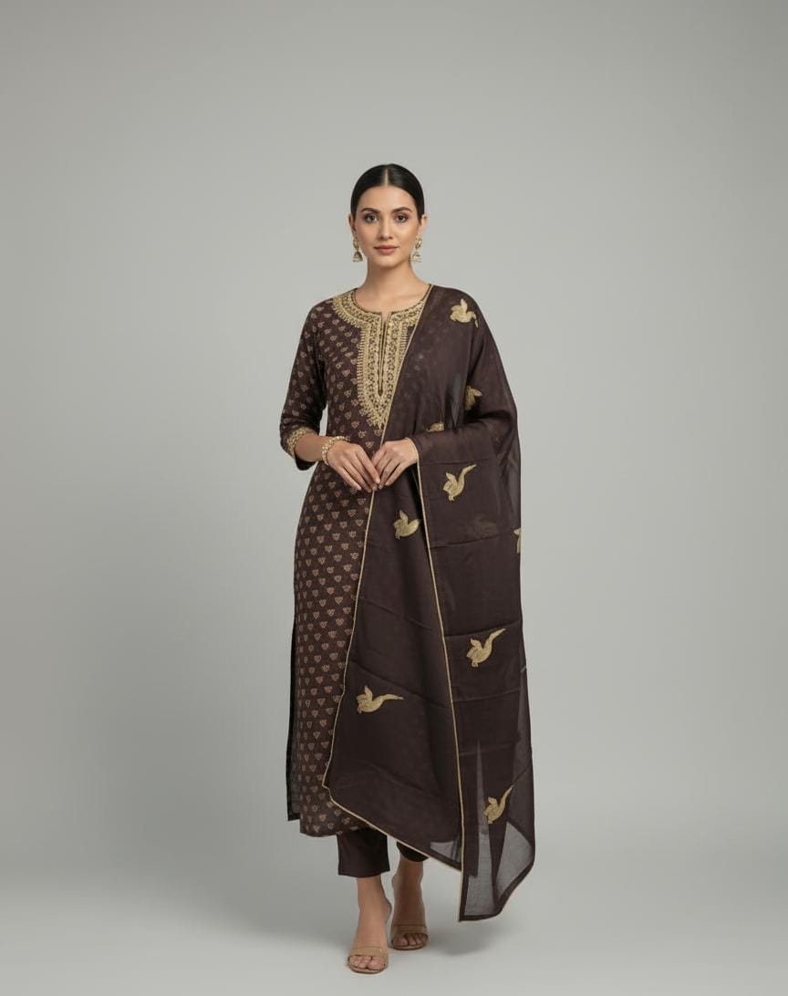 MODAL SATIN PRINTED  UNSTITCH SUIT HIGHLIGHT WITH ZARI EMBROIDERY