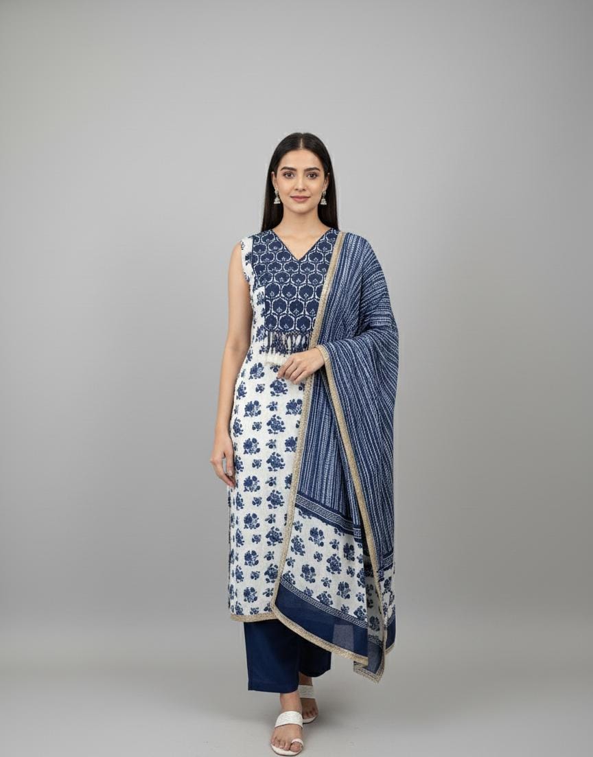 SATIN SILK PRINTED UNSTITCH SUIT