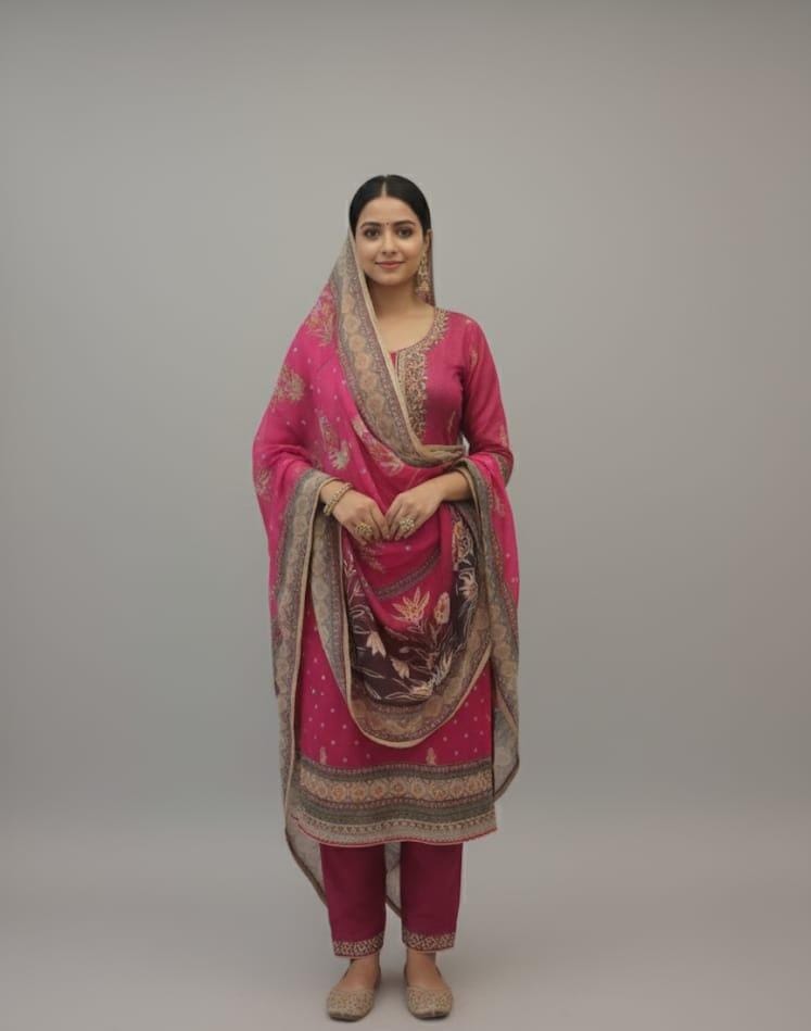 SOFT ORGANZA UNSTITCH SUIT HIGHLIGHT WITH EMBROIDERY