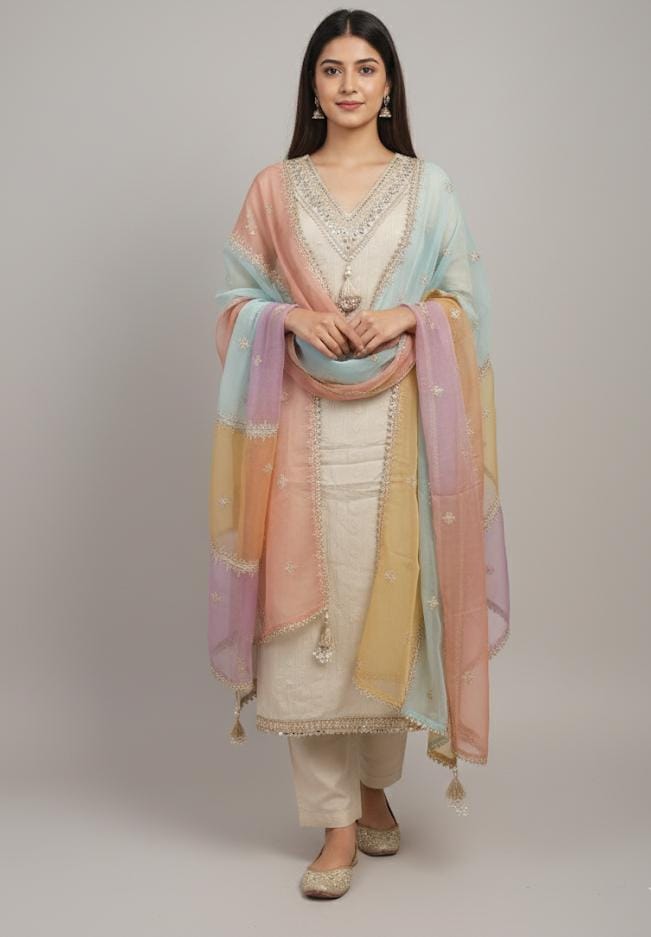 TISSUE UNSTITCH SUIT, HIGHLIGHT WITH MACHINE EMBROIDERY.