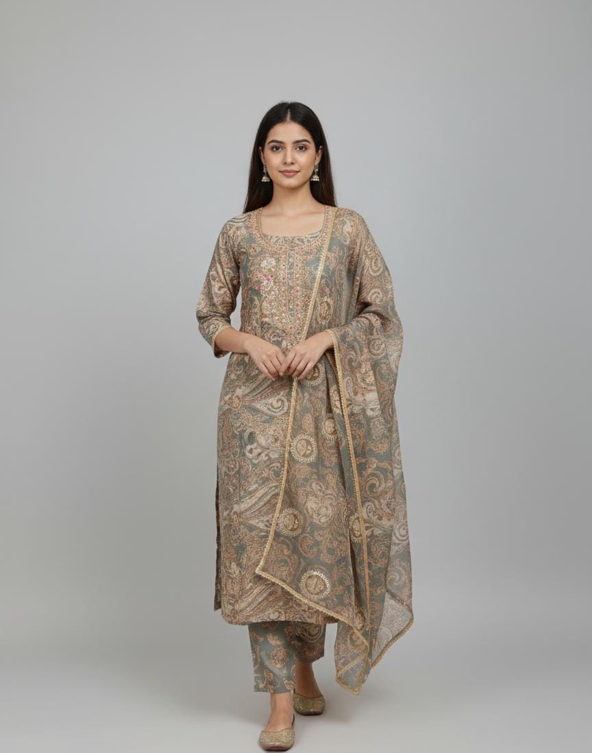 CREPE DIGITAL PRINT UNSTITCH SUIT HIGHLIGHT WITH HAND EMBROIDERY