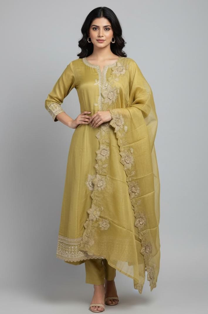 TISSUE UNSTITCH SUIT ADORNED WITH PATCH WORK