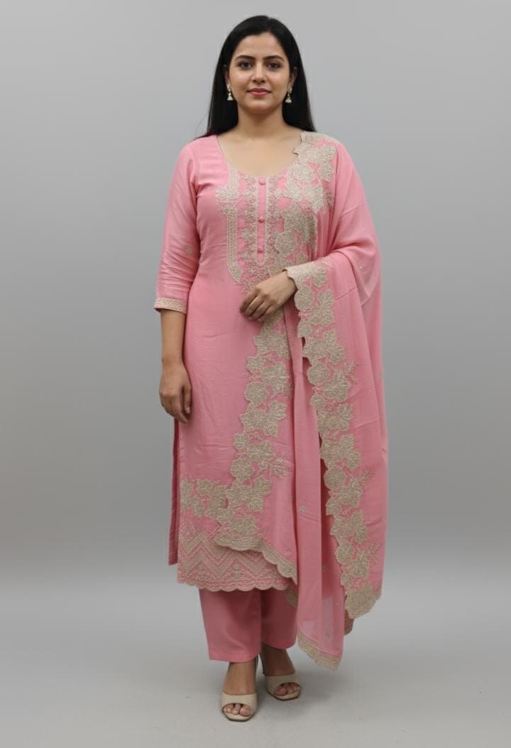 TISSUE UNSTITCH SUIT HIGHLIGHT  WITH PRESTUCTURE STONE WORK NECK