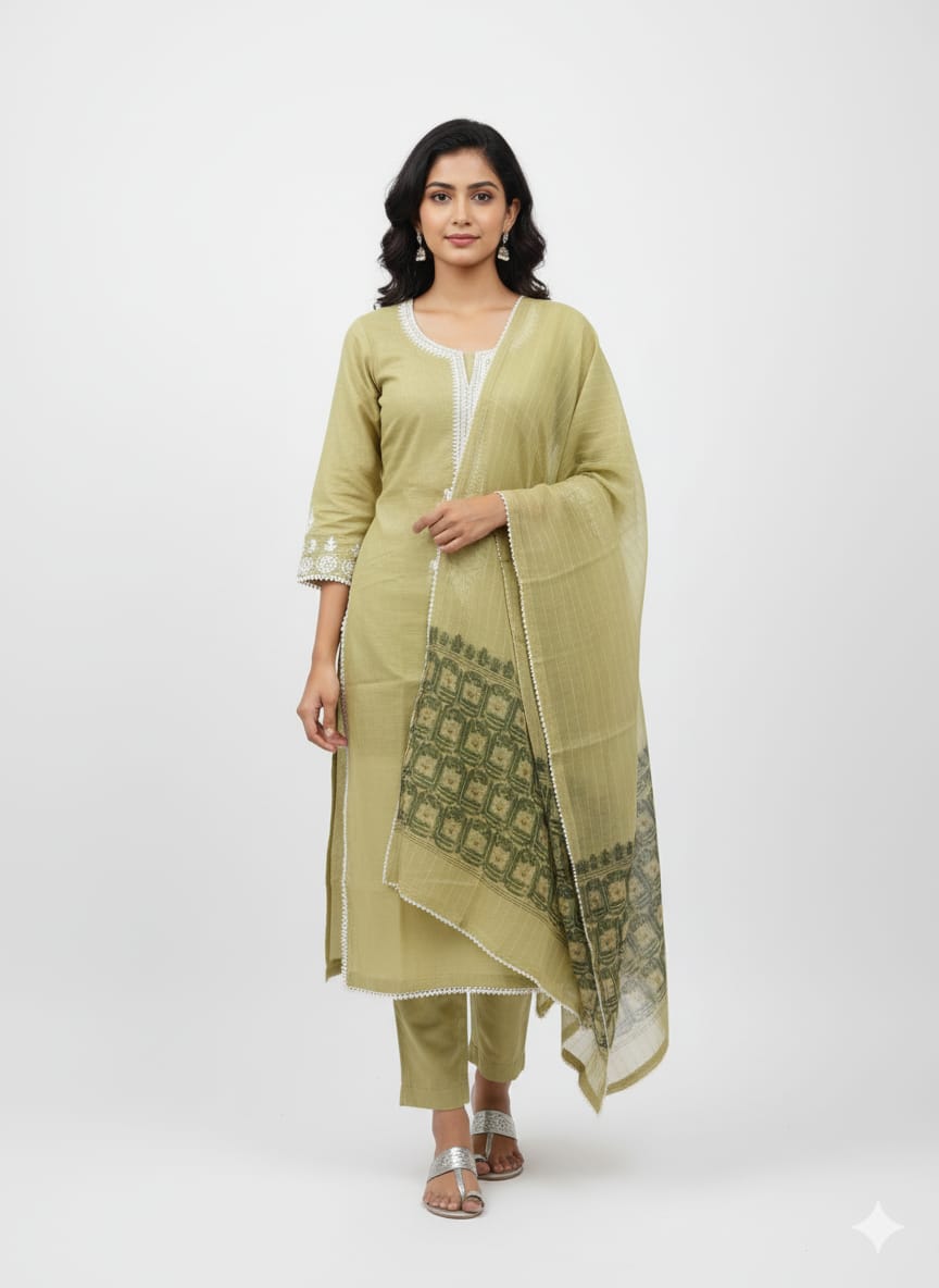 CHANDERI DHAKAI SUIT HIGHLIGHT WITH CORD WORK