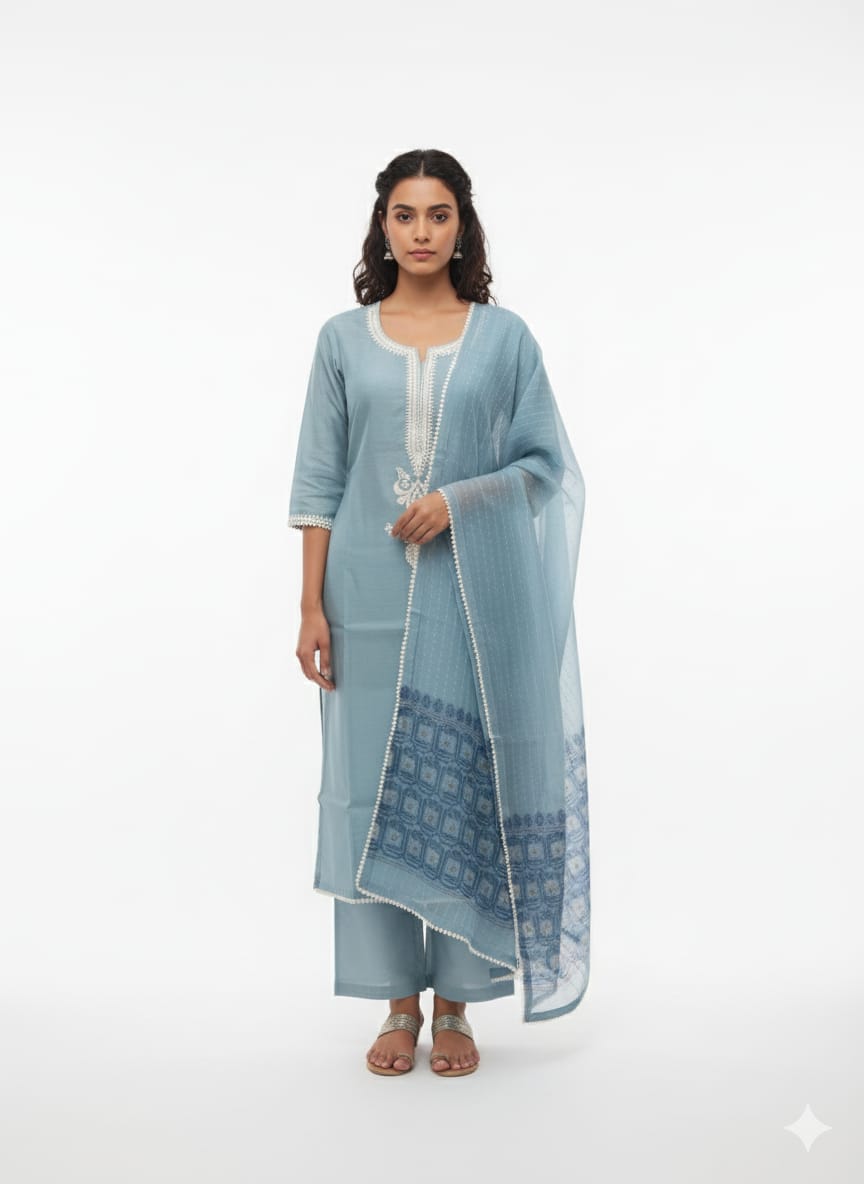 CHANDERI DHAKAI SUIT HIGHLIGHT WITH CORD WORK