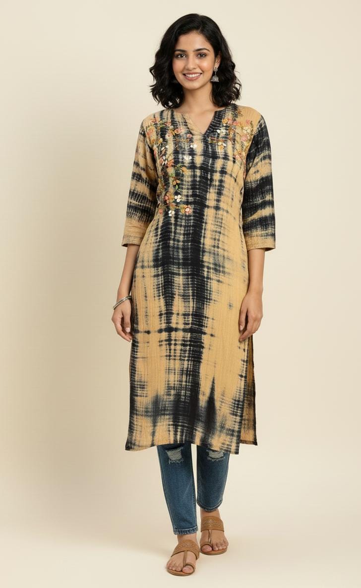 CRUSHED COTTON  TIE- DYE KURTI