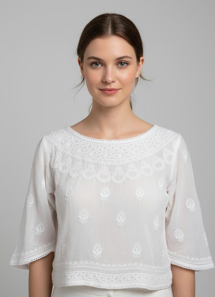 LUCKNOWI  MUL COTTON CROP TOP