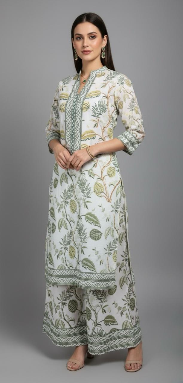 COTTON CO-ORD SET WITH TROPICAL PRINTS