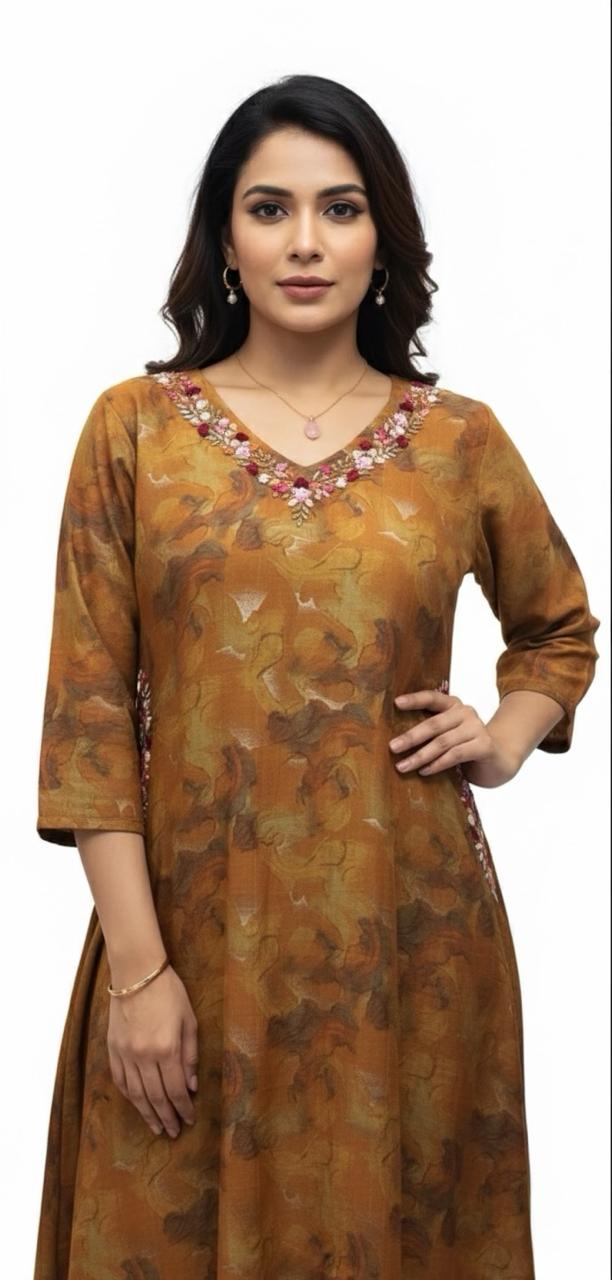 COTTON ALINE PRINTED DRESS HIGHLIGHT WITH THREAD EMBROIDERY