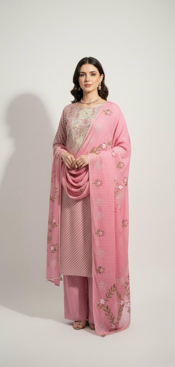 CORAL PINK EMBROIDER UNSTITCHED COTTON SUIT