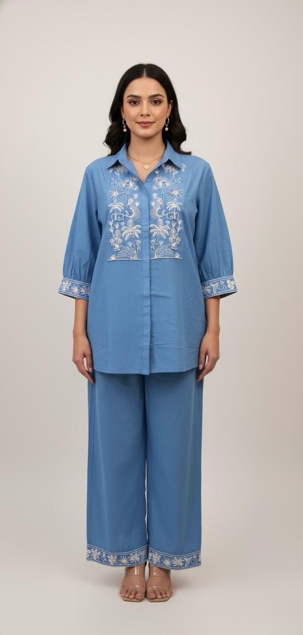 COTTON CO-ORD SET WITH CLASSIC COLLAR