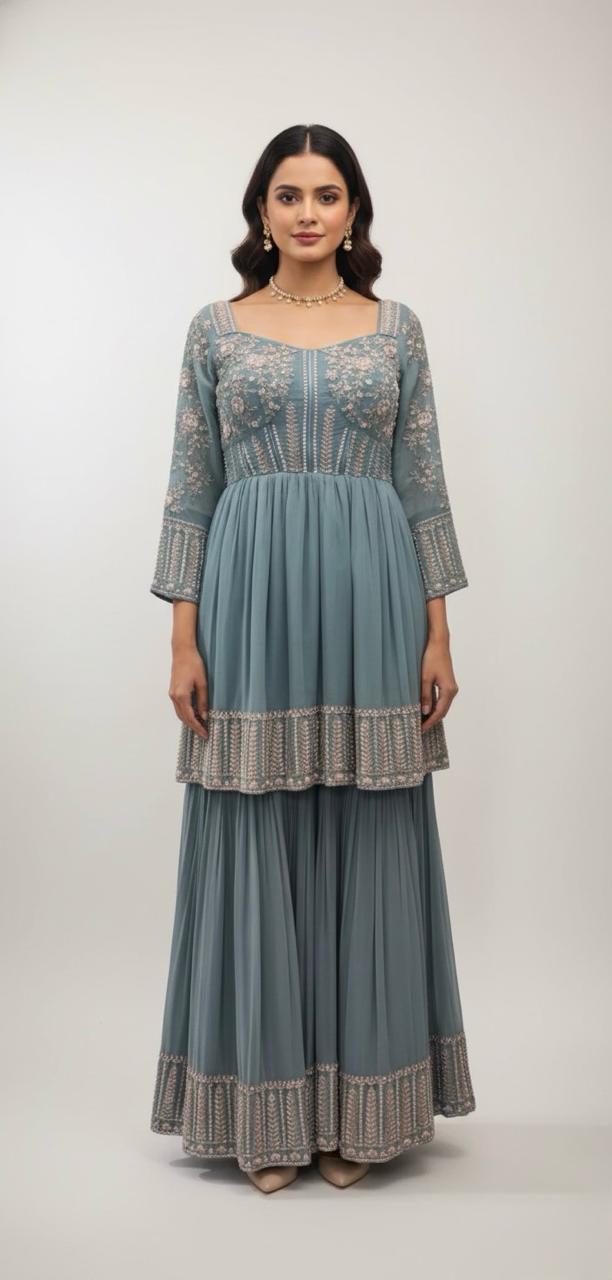 CORSET STYLE KURTI WITH FLARED PANTS