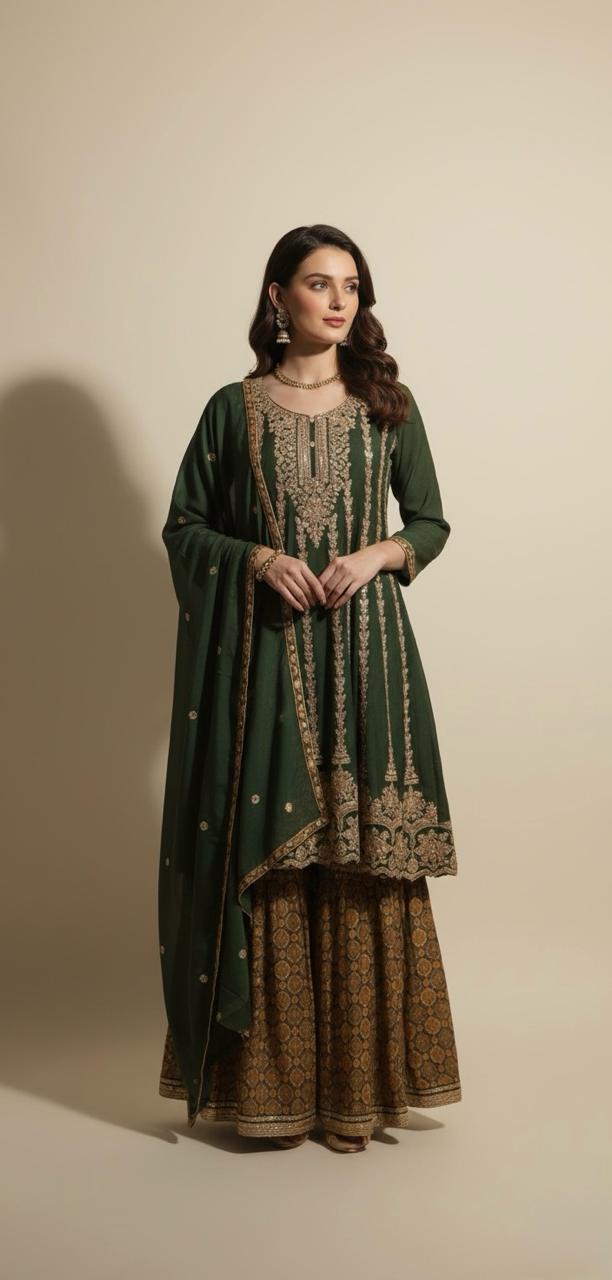 CHINNON ANARKALI WITH PRINTED GARARA PANTS