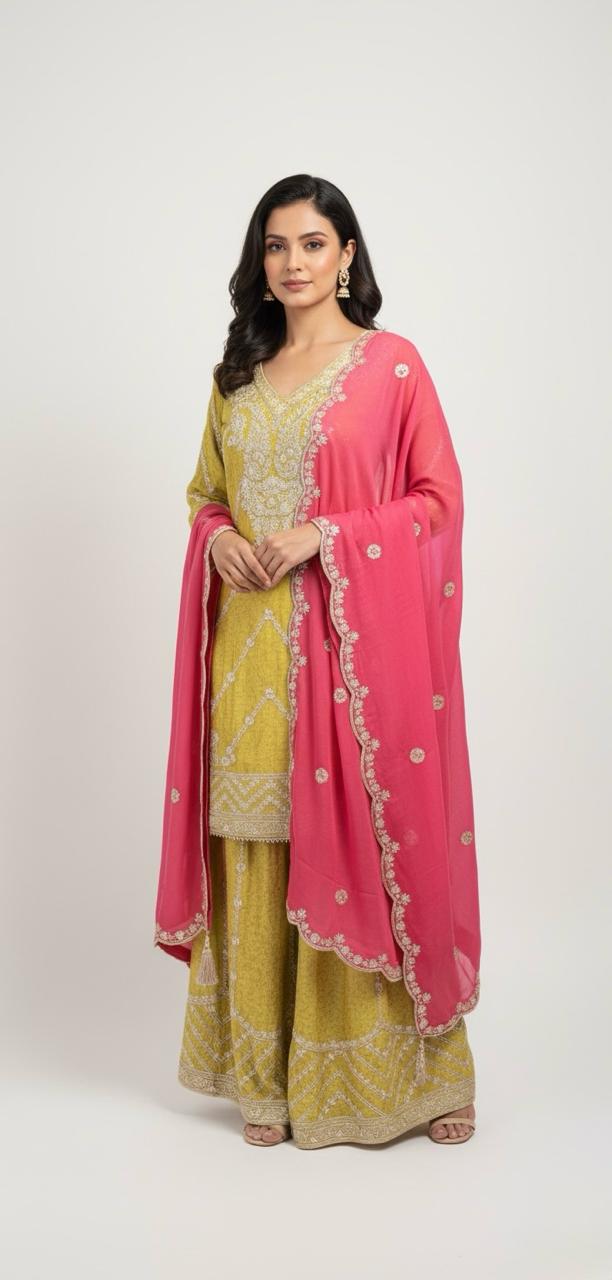 CHINNON KURTI WITH SHARARA PANTS