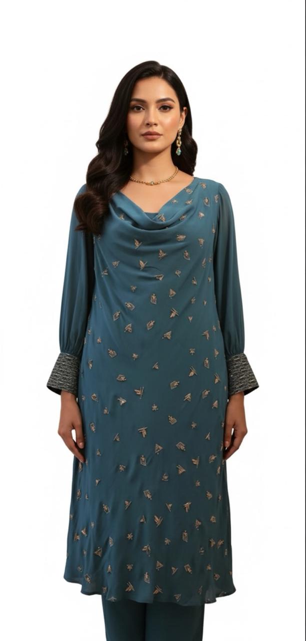 CREPE COWL NECK SET WITH INNER