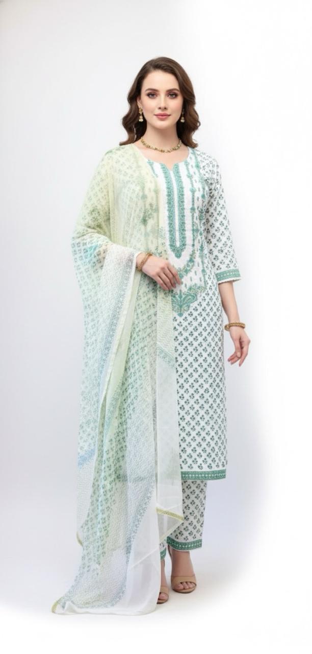 GREEN MACHINE EMBROIDER UNSTITCHED SUIT