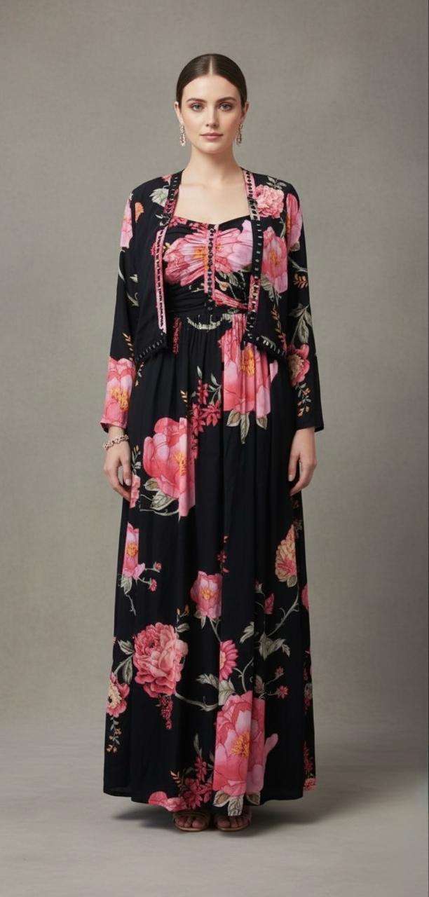 CREPE GOWN WITH DIGITAL PRINT