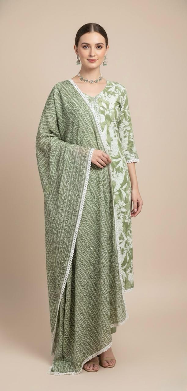 GREEN EMBROIDER COTTON UNSTITCHED SUITS