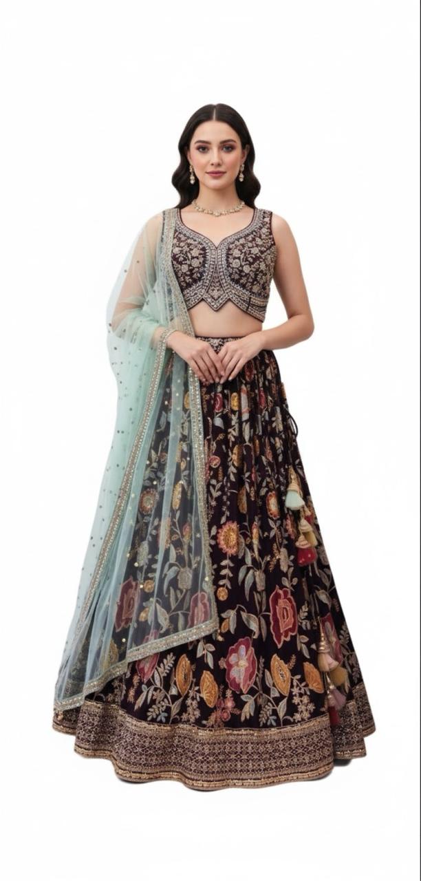GEORGETTE MACHINE EMBROIDER LEHANGA AND BLOUSE
