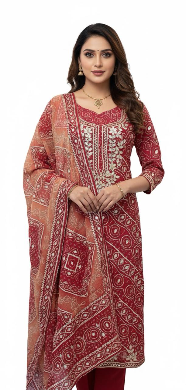 CRAPE SUIT WITH BANDHANI PRINT
