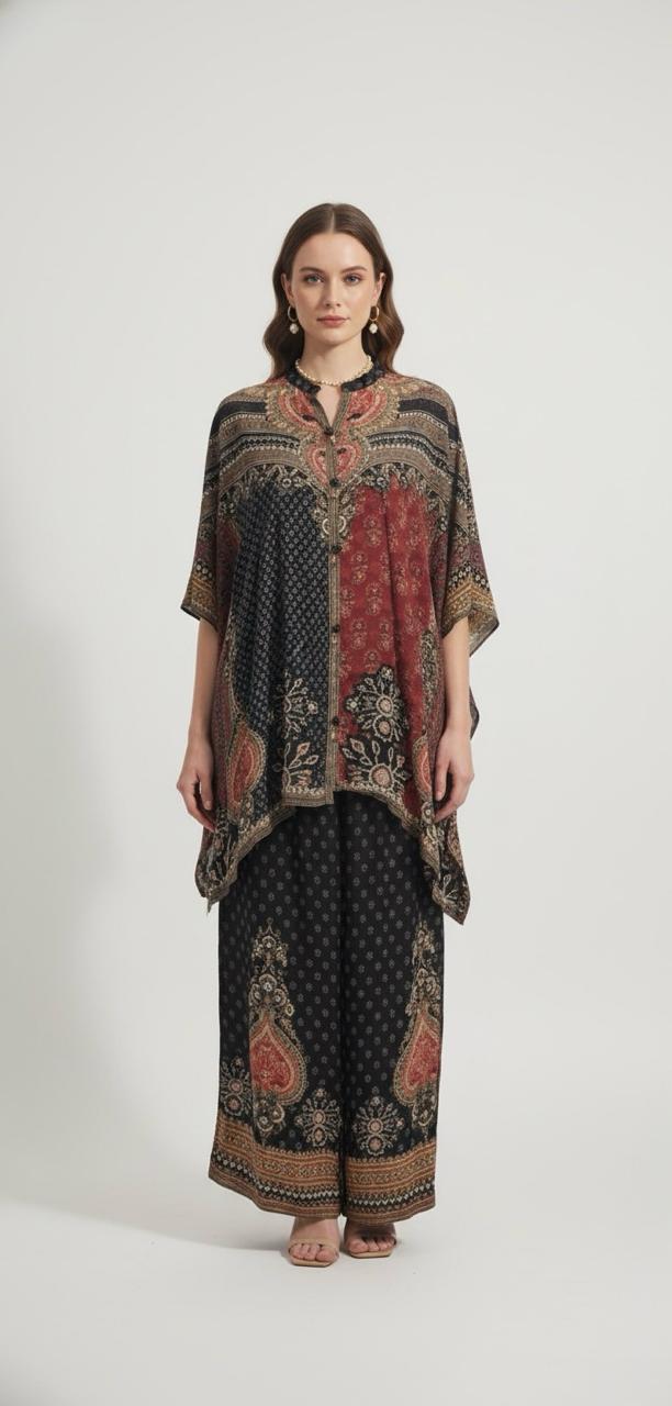 CRAPE CO-ORD SET WITH WRANGLER SLEEVES